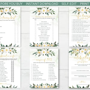 Plantilla de paquete de tarjetas de juego para el 50.º aniversario de bodas de Daisy Greenery Juegos de aniversario de oro DESCARGA INSTANTÁNEA EDITABLE Juegos imprimibles gd