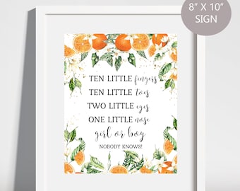 A Little Cutie is on the Way Ten Little Toes Gender Reveal Sign, Clementine Ten Little Toes, Orange Baby Shower, Instant Download d1
