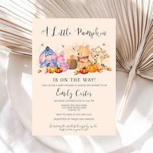 A Little Pumpkin is on the Way Baby Shower Invitation Template Winnie the Pooh & Friends Fall Baby Shower EDITABLE INSTANT DOWNLOAD hp