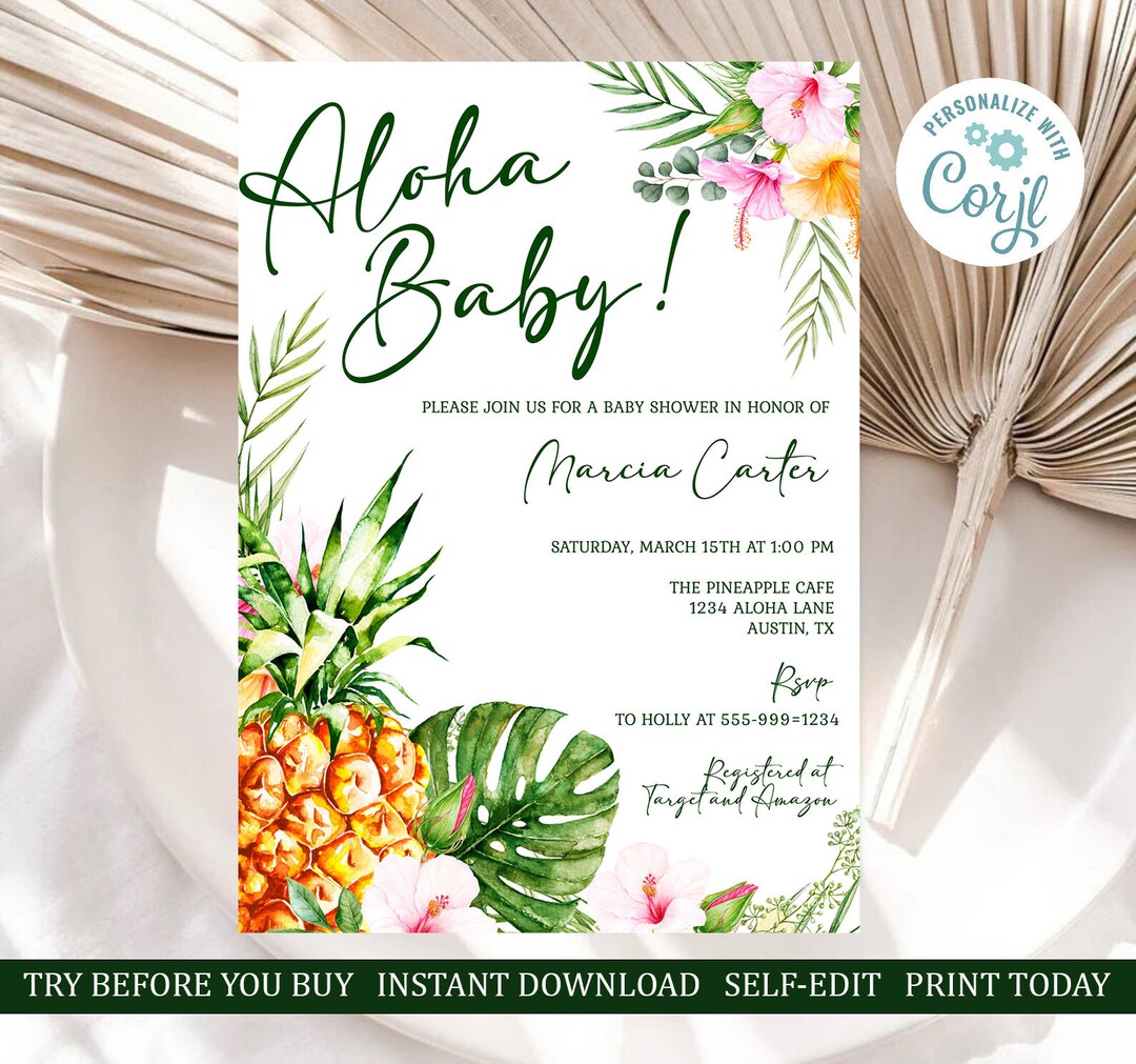 Aloha Baby Baby Shower Invitation Template Hawaiian Baby - Etsy