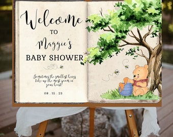 Winnie the Pooh Baby Shower Welcome Sign, Editable Template (Digital Download)