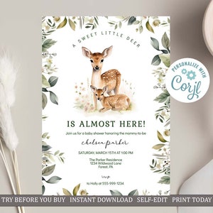 A Sweet Little Deer is Almost Here Baby Shower Invitation Template Deer ...