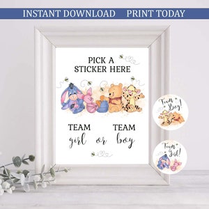 Gender Reveal Team Boy/Team Girl Sign and Stickers/Tags Winnie the Pooh Gender Reveal Who Will Our Hunny Bee? Instant Download Printable hp