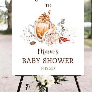Modèle de plaque de bienvenue pour une baby shower pour bébé L&#39;amour prépare un café de bienvenue pour la douche/anniversaire/événement MODIFIABLE TÉLÉCHARGEMENT IMMÉDIAT cb