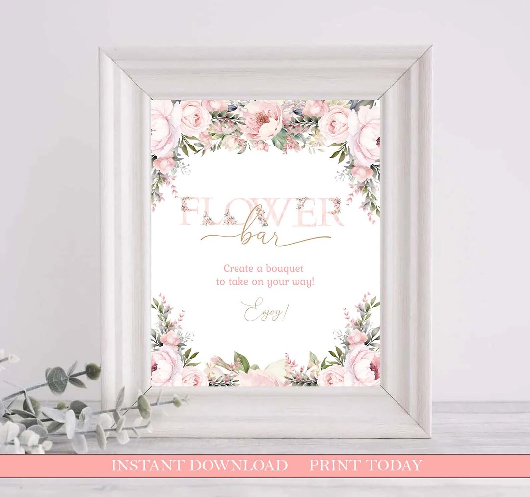Flower Inn Sign Flower Bar Sign, Pink Peony Floral Decor (instant Download) - Etsy