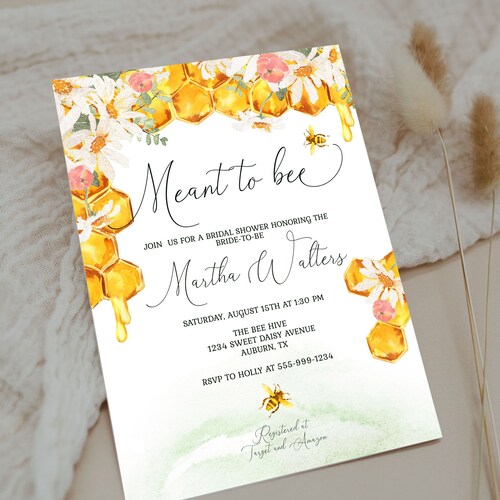 Meant to Bee Bridal Shower Invitation Template Honey Bee Etsy