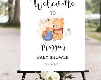 Plantilla de cartel de bienvenida para baby shower de Winnie the Pooh (Descarga digital)