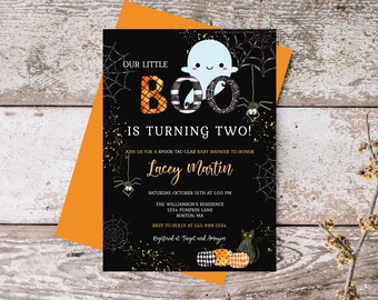 Halloween 2nd Birthday Invitation Template – Little Boo (Instant Download)
