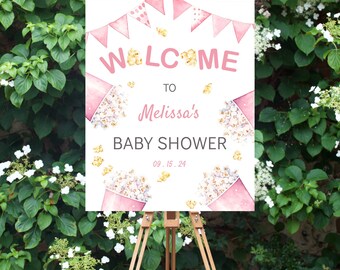 Ready to Pop Baby Shower Welcome Sign: Pink Popcorn Theme (Editable, Printable)
