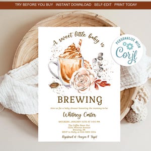 Coffee Brewing Baby Shower Invitation Template (Digital Download)