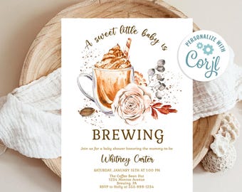 Coffee Brewing Baby Shower Invitation Template (Digital Download)