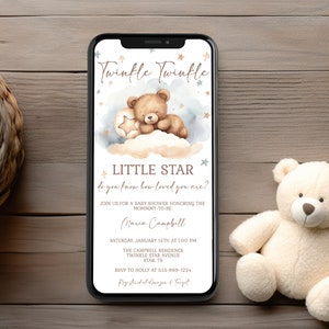 Twinkle Twinkle Little Star Do You Know How Loved You Are Baby Shower Invitation Template Star Shower Cute Bear EDITABLE INSTANT DOWNLOAD tt
