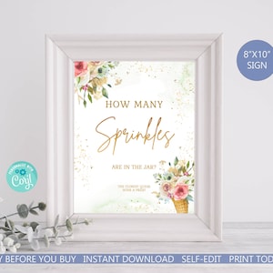 She&#39;s Been Scooped Up How Many Sprinkles are in the Jar Sign Ice Cream Theme Bridal Shower Pink Blush Floral INSTANT DOWNLOAD PRINTABLE su