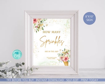 She's Been Scooped Up How Many Sprinkles are in the Jar Sign Ice Cream Theme Bridal Shower Pink Blush Floral INSTANT DOWNLOAD PRINTABLE su