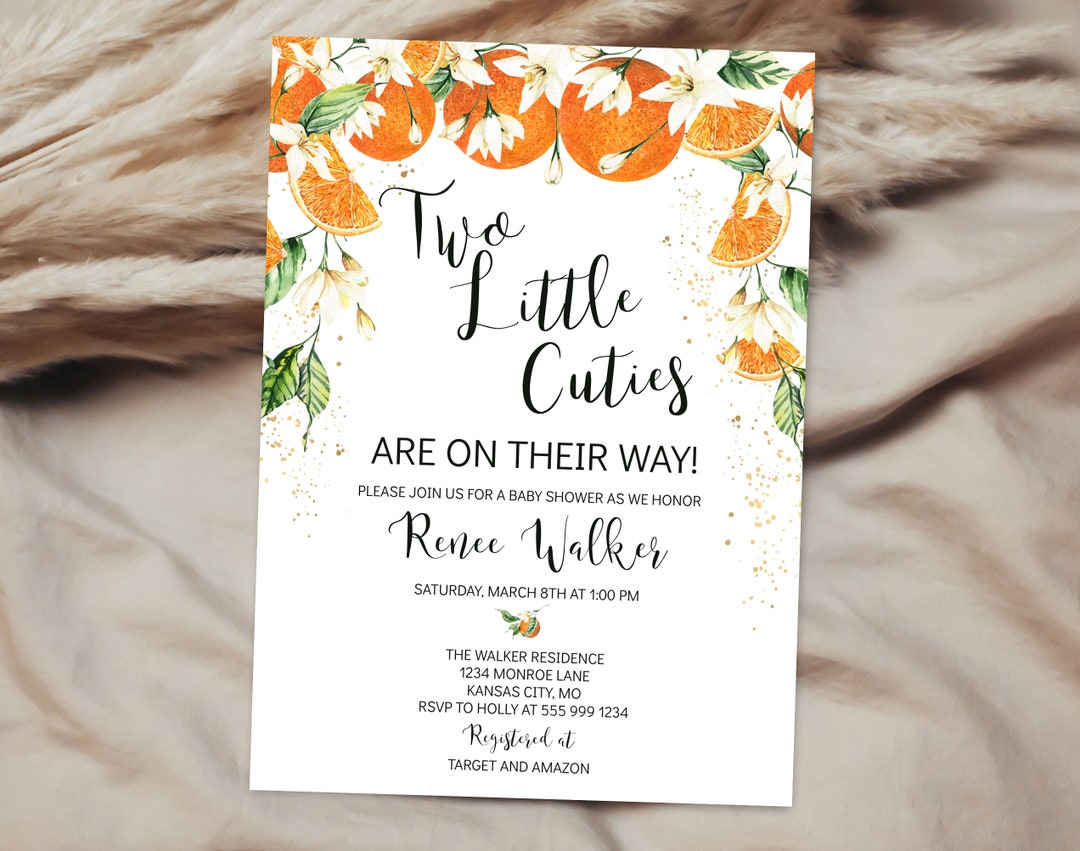 Two Little Cuties Are on Their Way Baby Shower Invitation Template A