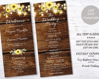 Rustic Wedding Program | Etsy