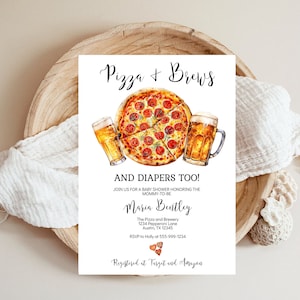 Pizza & Brews and Diapers Too Baby Shower Invitation Template Pizza and Beer Shower Gender Neutral Beer Diapers EDITABLE INSTANT Download pb