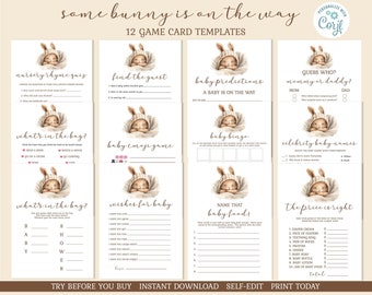 Some Bunny is on the Way Baby Shower 12 Game Templates Bunny Rabbit Baby Shower Games A Little Bunny EDITABLE INSTANT DOWNLOAD Printable sb