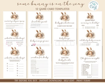 Bunny Baby Shower Games: 12 Game Templates (Editable, Printable)