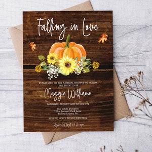 Rustic Falling In Love Bridal Shower Invitation Template Fall Rustic Sunflower Pumpkin Shower EDITABLE INSTANT DOWNLOAD Printable Invite