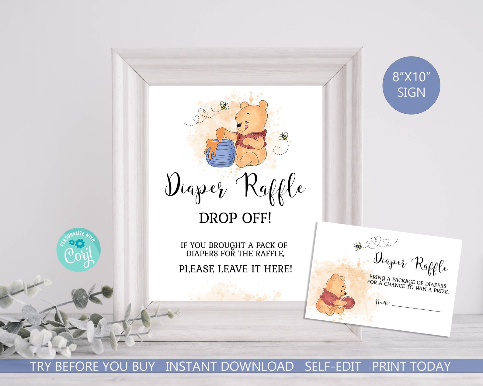 Winnie the Pooh Diaper Raffle Game Sign &amp; Ticket Winnie Pooh Baby ...