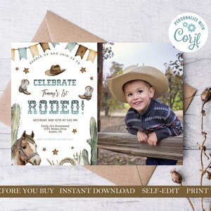 1st Rodeo Birthday Invitation Template Cowboy 1st Birthday Western Birthday Turning One Invite EDITABLE INSTANT DOWNLOAD Printable invite1rb