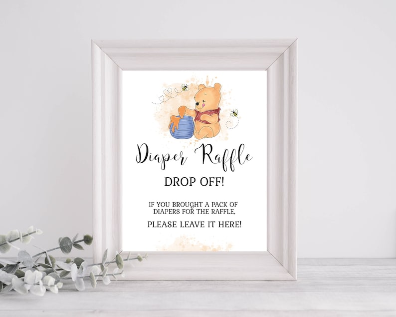 Winnie the Pooh Diaper Raffle Game Sign &amp; Ticket Winnie Pooh - Etsy