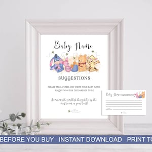Jeu de suggestions de prénoms pour bébé et cartes Winnie l'ourson Jeu d'idées de prénoms pour baby shower Jeu de prénoms révélateur de sexe TÉLÉCHARGEMENT IMPRIMABLE