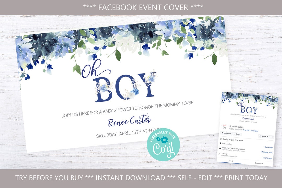 Oh Boy Baby Shower Facebook Event Cover Template Boy Baby Shower Dusty Blue Shower Facebook