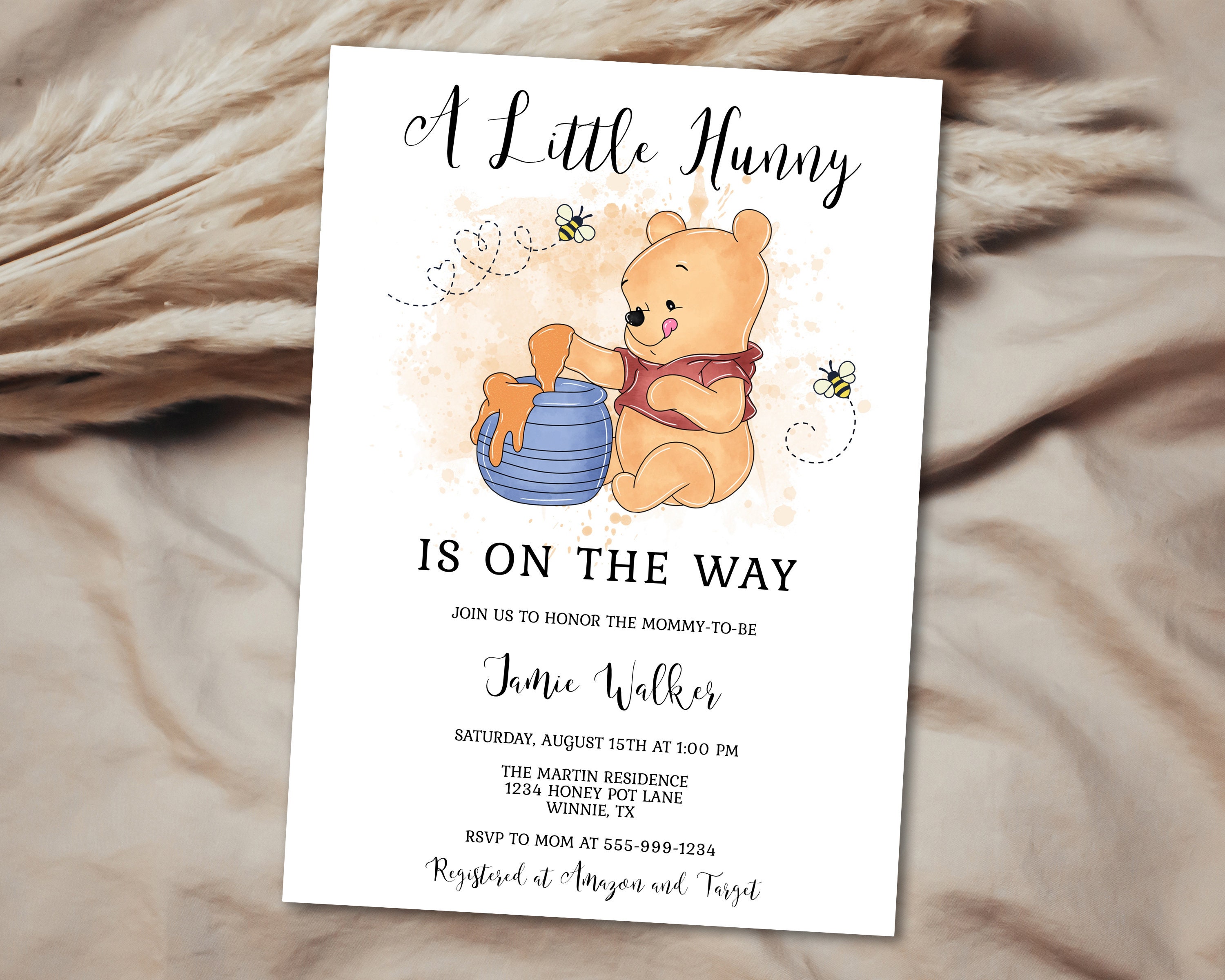 A Little Hunny is on the Way Baby Shower Invitation Template Winnie the Pooh Theme Shower Honey Pot Honey Bees EDITABLE INSTANT DOWNLOAD hp