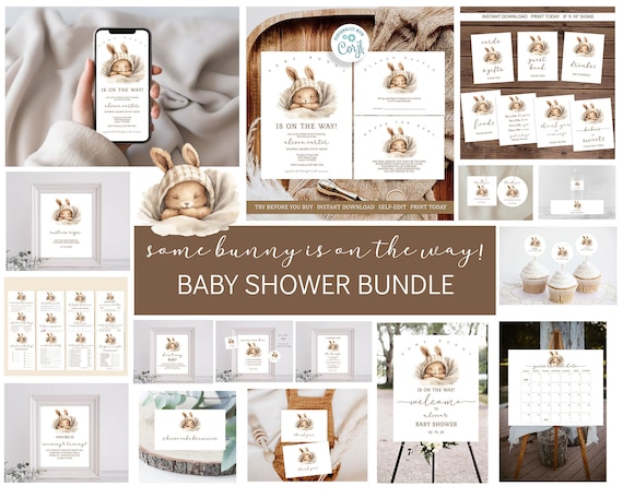 Some Bunny is on the Way Baby Shower Bundle Templates Bunny/Rabbit Baby Shower A Little Bunny is on the Way EDITABLE INSTANT DOWNLOAD sb