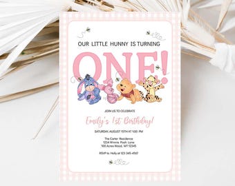 Winnie the Pooh Our Little Hunny is Turning One Girl 1st Birthday Party Invitation Template Winnie Pooh Birthday EDITABLE INSTANT DOWNLOADhp