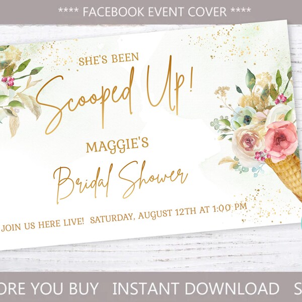 She's Been Scooped Up Bridal Shower Facebook Event Cover Template Ice Cream Shower Facebook Shower Invite EDITABLE INSTANT DOWNLOAD su