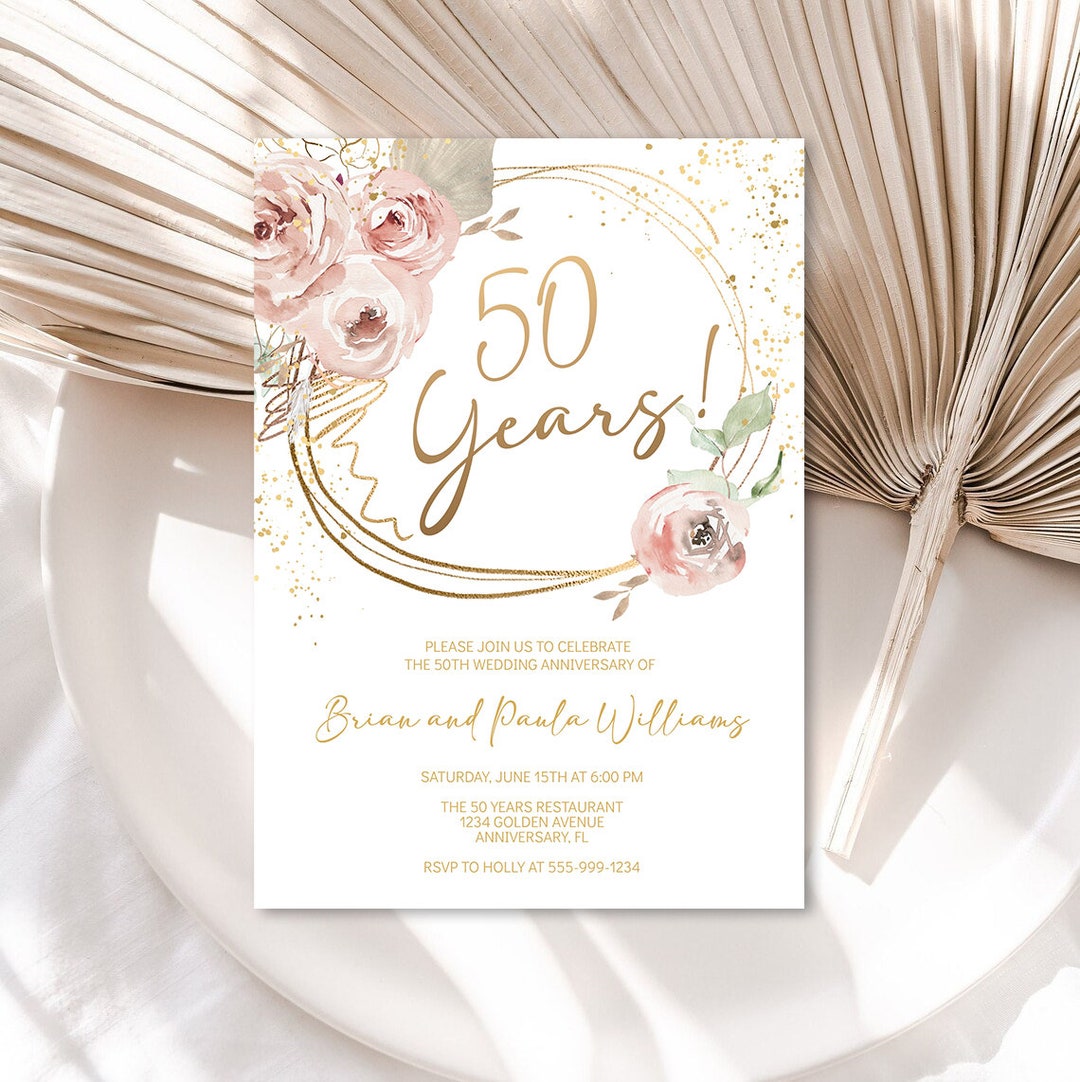 rose-gold-50th-wedding-anniversary-invitation-template-any-year-anniversary-boho-dusty-pink-floral-gold-frame-editable-instant-download-br-etsy
