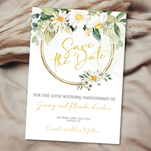 50. Hochzeitstag Speichern Sie das Datum Greenry Daisy Anniversry Ankündigung Goldenes Jubiläum EDITIERBARER SOFORTIGER DOWNLOAD Druckbereit gd