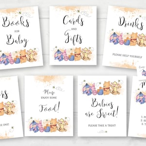 Editable Winnie the Pooh Baby Shower 7 Decor Sign Templates A Little Hunny is on the Way Baby Shower INSTANT DOWNLOAD Printable Signs hp