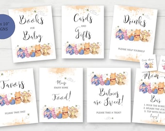 Editable Winnie the Pooh Baby Shower 7 Decor Sign Templates A Little Hunny is on the Way Baby Shower INSTANT DOWNLOAD Printable Signs hp