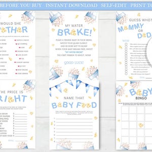 She's Ready To Pop Boy Baby Shower 12 Game Bundle Templates Popcorn Baby Shower Movie Popcorn EDITABLE INSTANT DOWNLOAD Printable rtp