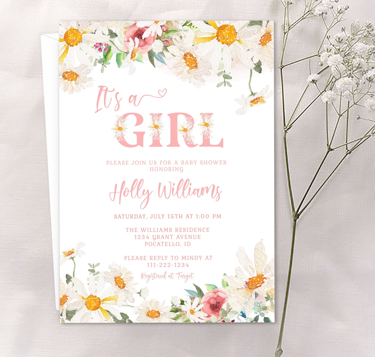 Daisy It's a Girl Baby Shower Invitation Template Baby Etsy