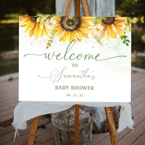 Sunflower Welcome to Baby Shower Sign Template, Sunflower Baby Shower, Baby Shower Welcome Poster, 100% EDITABLE INSTANT DOWNLOAD sf