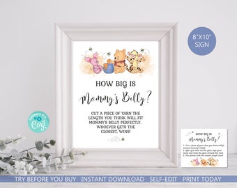 Winnie the Pooh How big is Mommy's Belly Game Sign A Little Hunny is on the Way Shower Winnie Pooh Shower Game INSTANT DOWNLOAD Printable hp