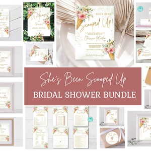 She's Been Scooped Up Bridal Shower Invitation Bundle Ice Cream Themed Bridal Shower Cone Bouquet EDITABLE INSTANT DOWNLOAD Printable su
