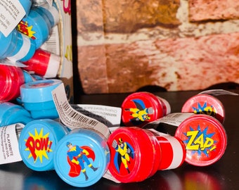 Superhero ink stampers | Party favours | Lucky dip prizes | Giveaway ideas | Superhero themed parties