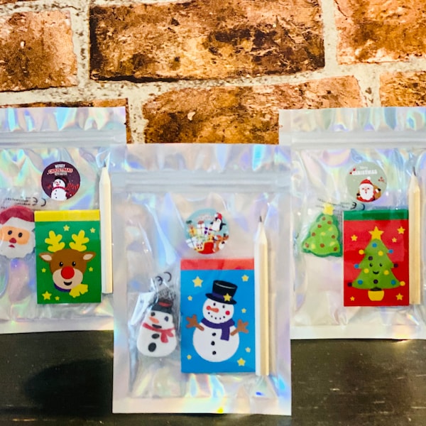 Xmas mini notebook packs | Stocking fillers | Christmas erasers | Mini notebook | Mini pencils