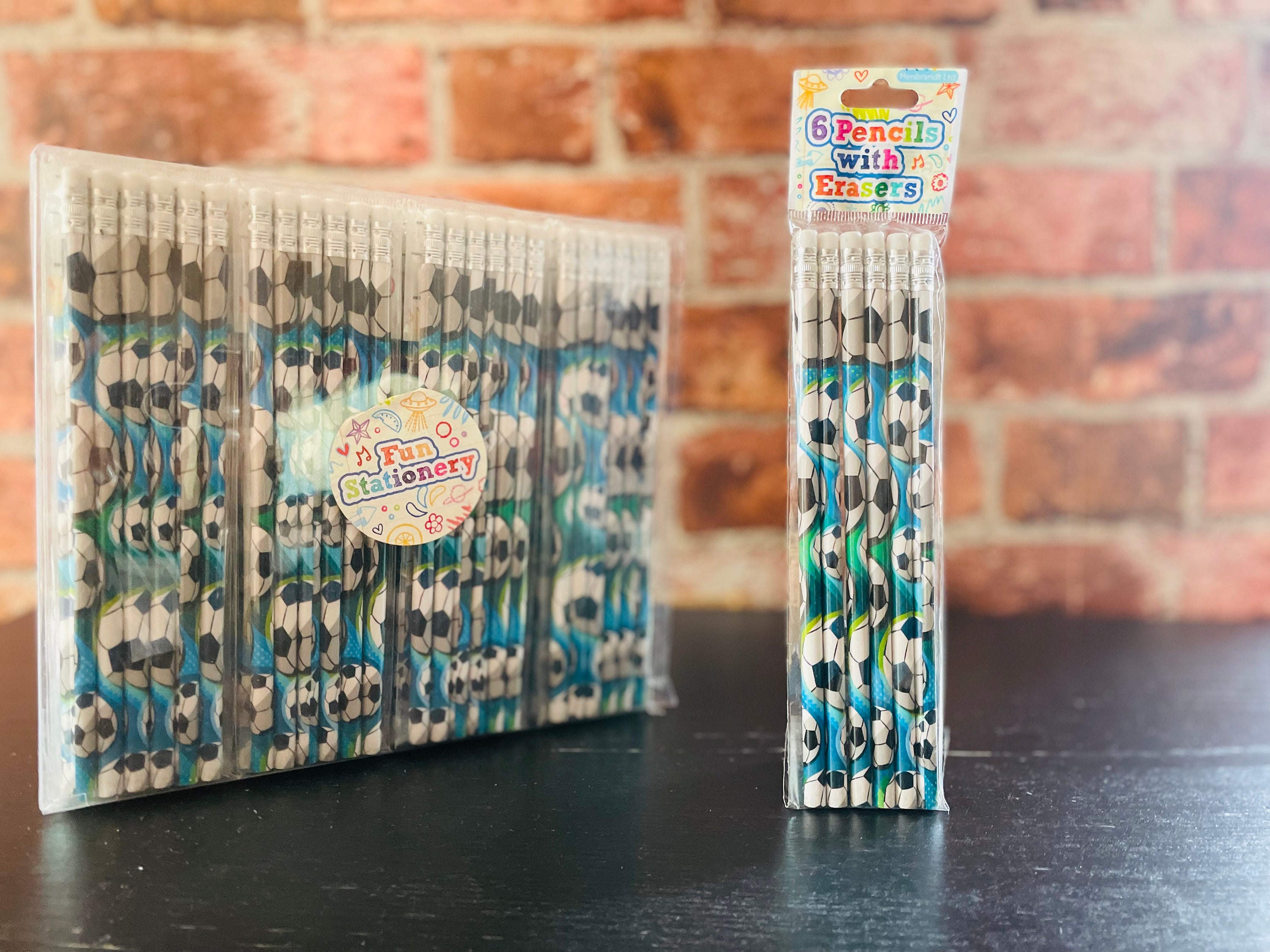 Lot De 24 Crayons De Football Avec Gommes - Cadeaux École, Récompenses - 12 Crayons + 12 Gommes
