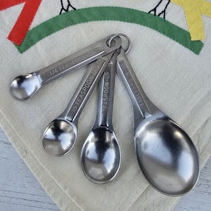 Vintage Metal Measuring Spoon Set - Heavy Stainless Steel Measuring Spoons - Set Of 4 Measuring Spoons