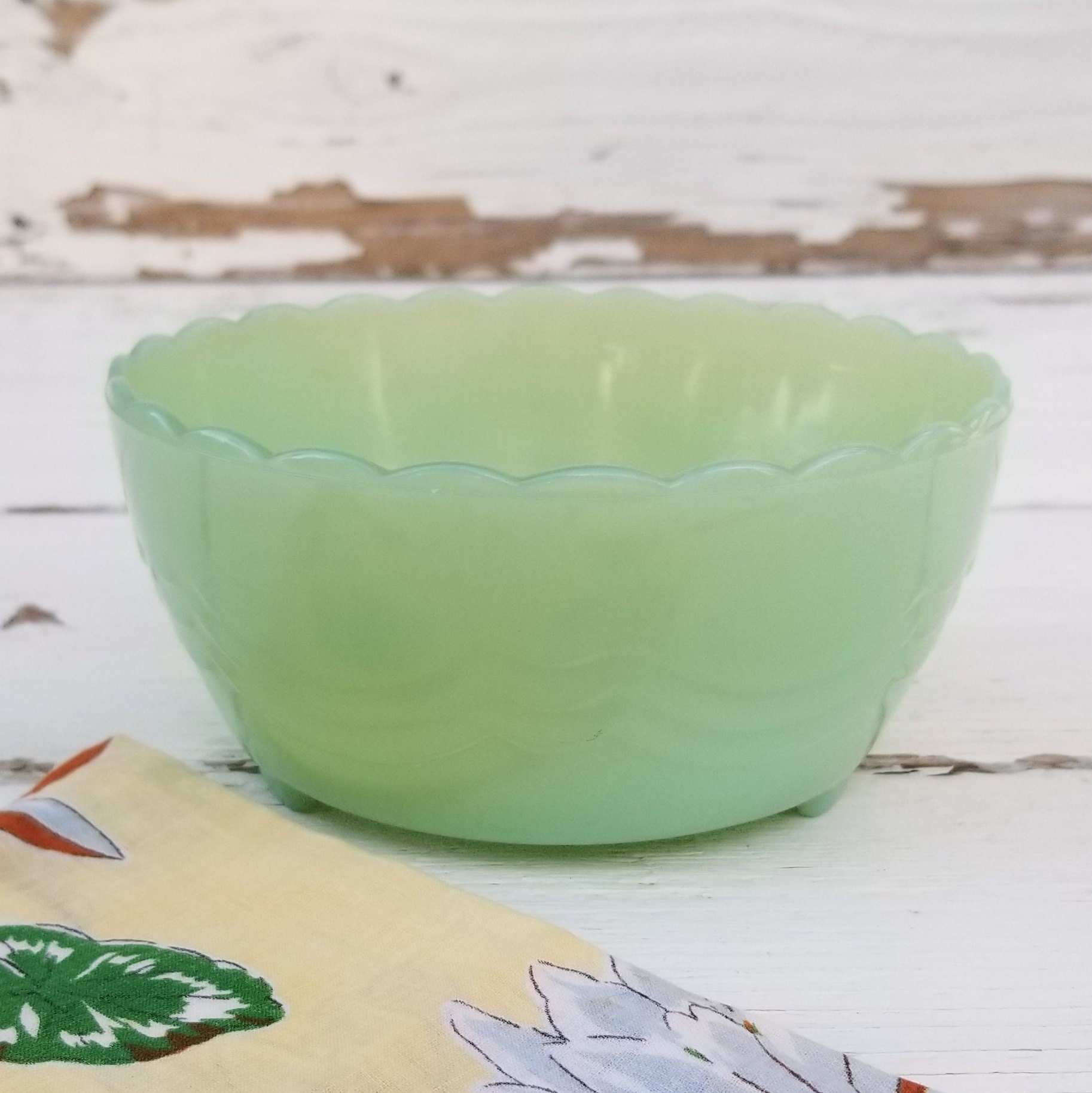 Jadeite Fire King Bulb Bowl - 3 Footed Draped Bulb Bowl  