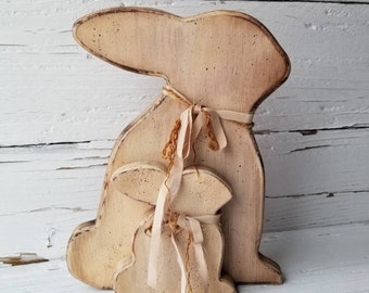 Easter Bunny Rabbit Wooden Holiday Decoration - Bunny & Baby Bunny - Easter Bunnies - Wooden Mama Bunny and Baby Bunny - Easter Decor