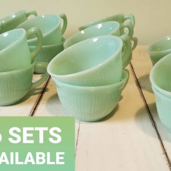 Jadeite Fire King Cup & Saucer Set - Jane Ray Cup And Saucer - Vintage Tea Cup Set - Coffee Cup - Green Milk Glass - Collectible Jadite