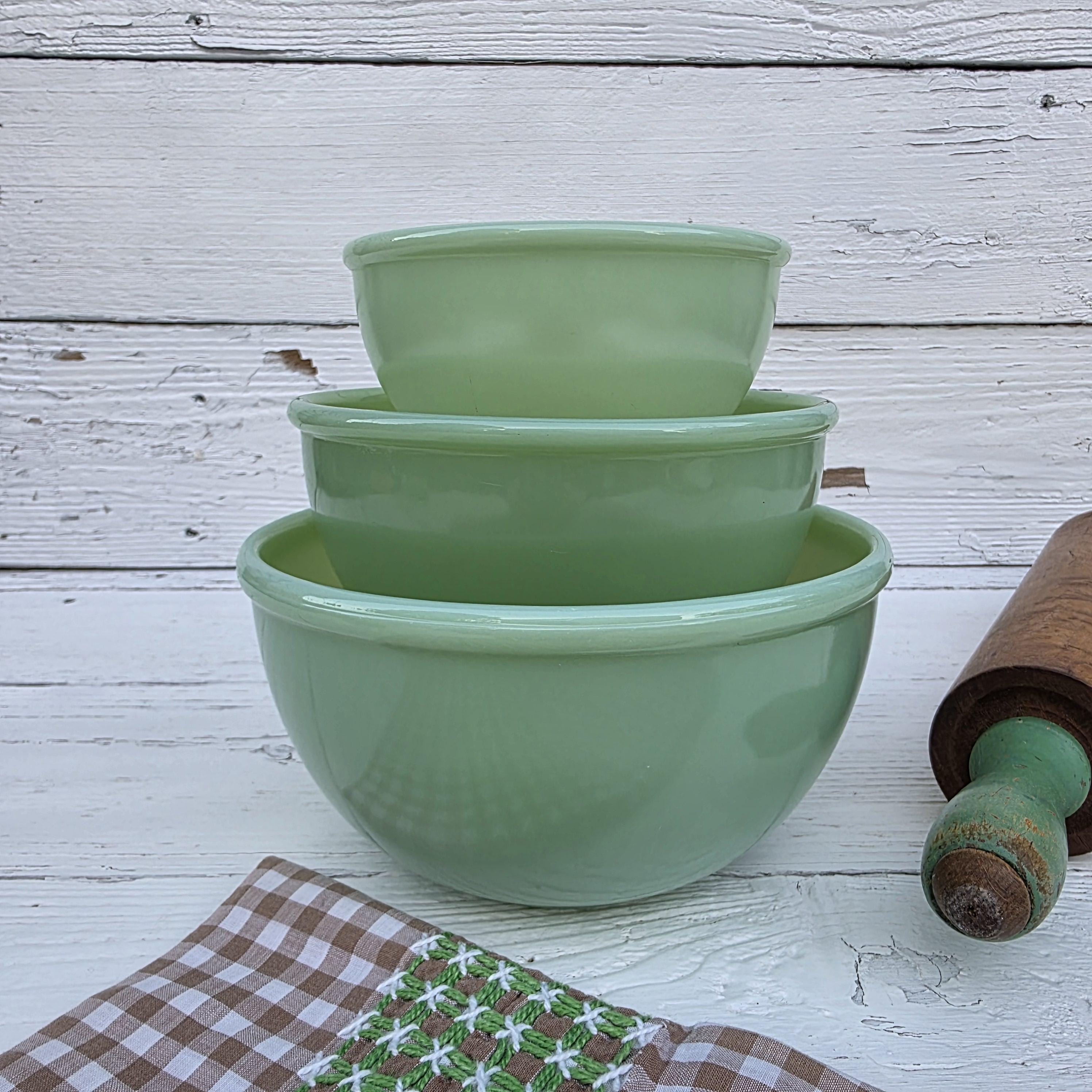 Jadeite Fire King Beaded Edge Mixing Bowl Set - Vintage Jadeite